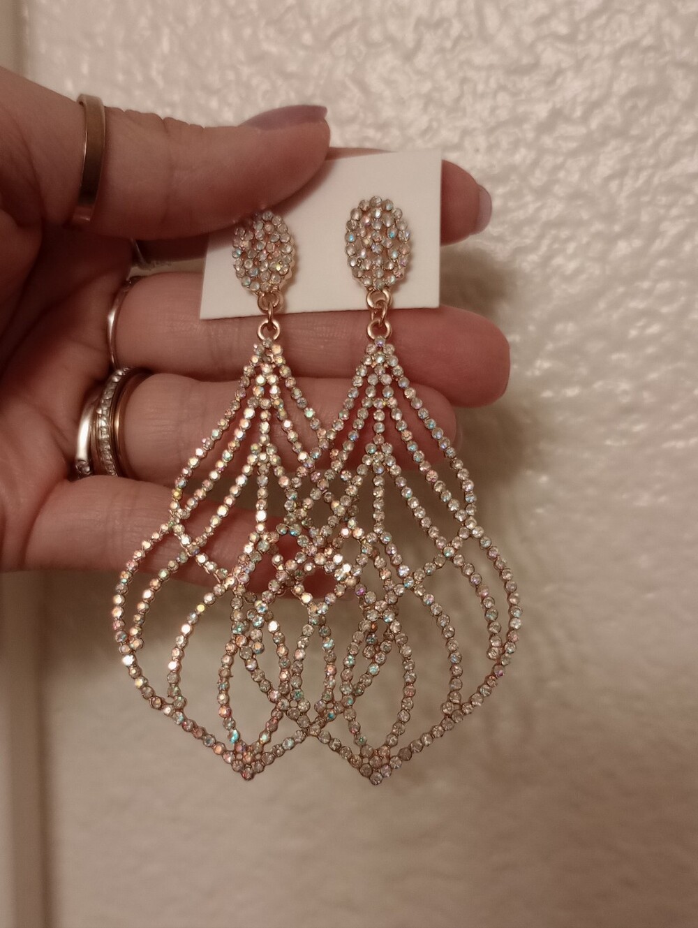 Gold Tone Aura Crystal Chandelier Statement Earrings